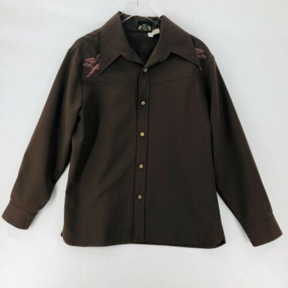VTG Mort Wallin Long Sleeve Shirt XL Brown Western Embroidered Rams Rockabilly